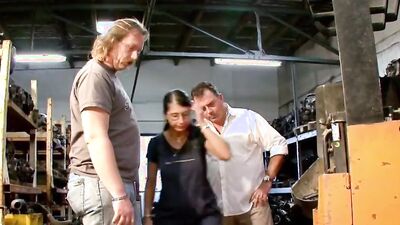 German Mother get Fuck by 2 Big Dick Step Dads at Work