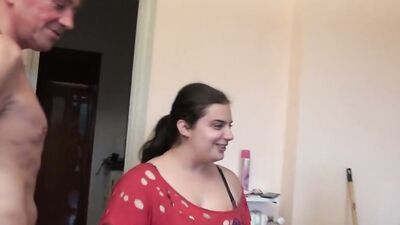 The horny girl fucked with my friend's father