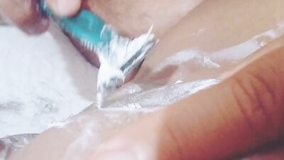 my husband shaves my pussy while I record it POV