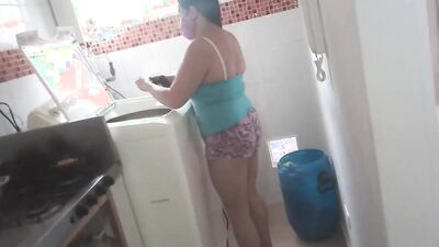 Horny Slut Stepsister With Giant Cameltoe Shows Off Her Huge Cameltoe In The Kitchen.