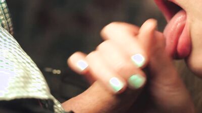 My step sister gently caresses my cock with her tongue. Close-up blowjob and cum in mouth. 4K VIDEO