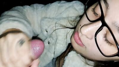 Stepsister gives a blowjob while taking a walk in the woods outdoor