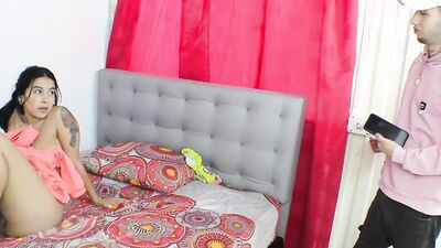 Find my great friend's stepsister in the room masturbating with a plug, I get very horny and end up fucking her