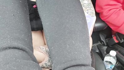Dirty Husband gets Me stripping in the car and fingers Me