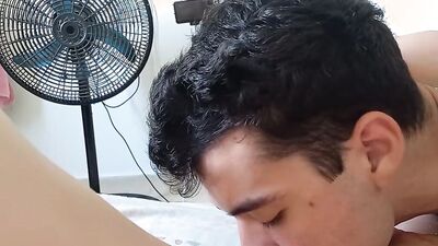 My stepsister is horny and I play with her masturbating her until I squirt