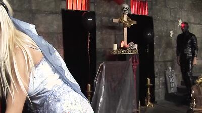 Stacey Saran Pulls Her Panties Aside To Fuck A Masked