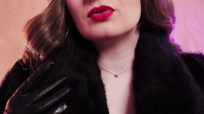 ASMR fur coat fetish, vaping smoking with leather gloves (Arya Grander)