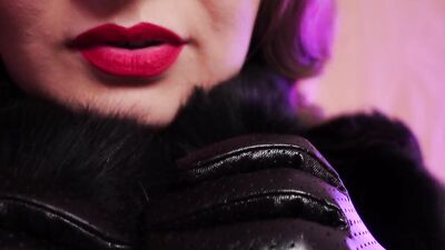 ASMR fur coat fetish, vaping smoking with leather gloves (Arya Grander)