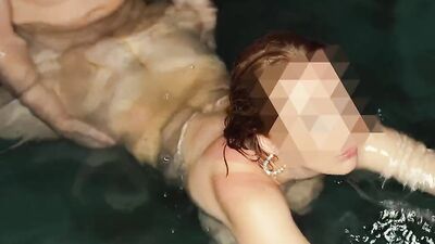 SEX in the SWIMMING POOL by NIGHT! BIG TITS & ROMANTIC LilyKoti