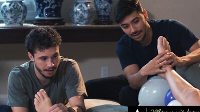 MOMMY'S BOY - Pervert Boys Only Help Busty Stepmom Pristine Edge To Peek Under Her Skirt! THREESOME