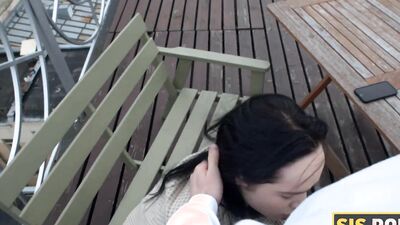 . Brunette beauty agrees for sex with stepbrother to keep him silent