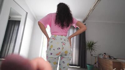 Hot MILF stepmom caught stepson jerking off while her husband was away