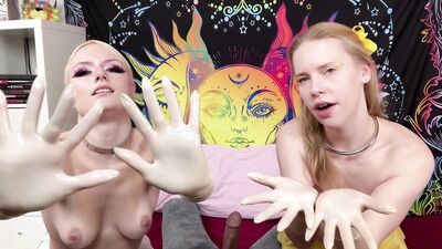 Teen Step Sisters Give Latex Glove Handjob!