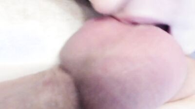 Step sister worships his dick, balls and asshole with sloppy close up blowjob and rimjob