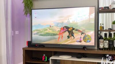 Step sister gets bored and gives blowjob while step bro plays Zelda
