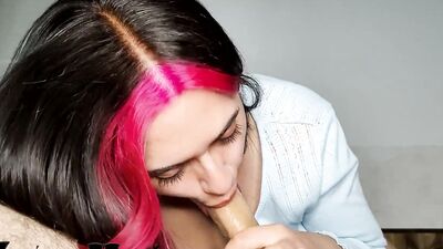 Sister's friend Swallows my Cum Close up deepthroat - BusinessCouple