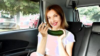 STEPMOM FUCKS PUSSY WITH A BIG ZUCCHINI IN CAR FRONT OF STEPSON