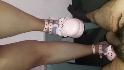 Long session with Stepmom Mistress: shoejob, legjob, sitting on balls & handjob cum in leather dress