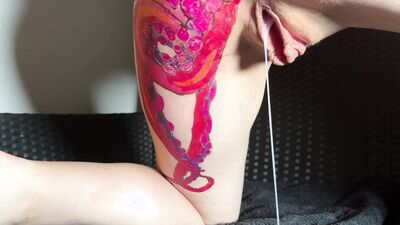 Horny stepsister with huge octopus tattoo on ass helps her jerking stepbrother to cum hard in her pussy
