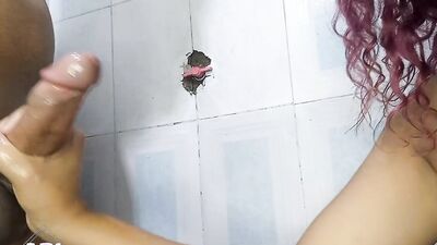 Go into the bathroom, and I notice that my stepsister is taking a bath.