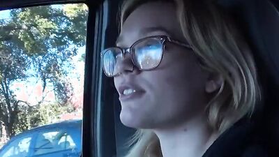 Sexy blonde with glasses gives amazing blowjob!!