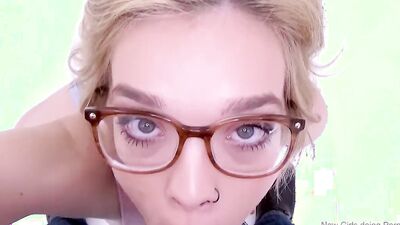 Sexy blonde with glasses gives amazing blowjob!!