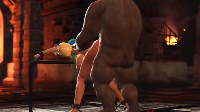 Beautiful female elf gets fucked by the big ogre in the dungeon