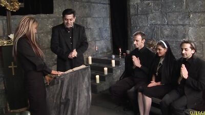 Stacey Saran has group sex with a couple of priests and nuns