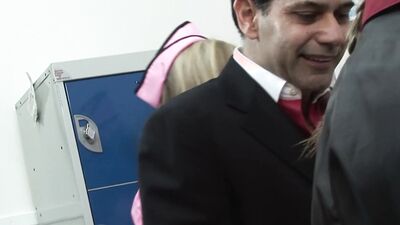 Waitress has group sex with a coworker and a couple of customers