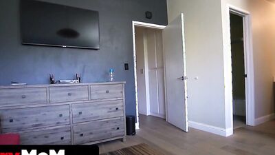 Busty stepmother catches her stepson jerking off