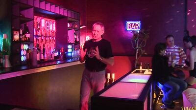 Strip club celebrates by having Christmas themed anal group sex with the blonde and brunette milfs