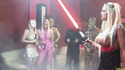 This costume party is all about group sex as a couple of milfs are getting their pussies filled