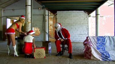 Xmas cosplay turns into group sex with stranger