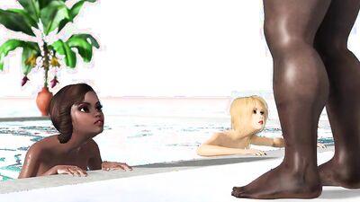 Group sex on the island. Black big guys fuck hot horny girls