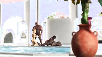 Group sex on the island. Black big guys fuck hot horny girls