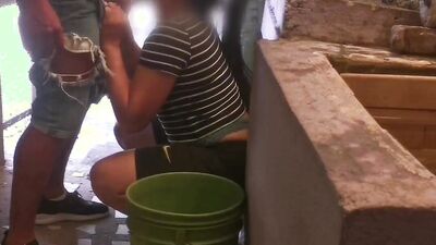 PERVERT STEPBROTHER RECORDS HIS CUTE LITTLE SISTER WASHING CLOTHES AND THEN FUCKS HER