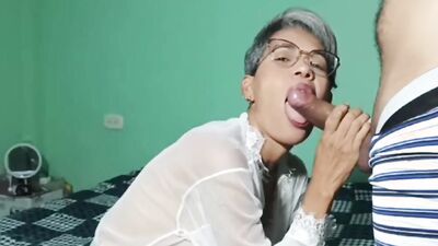 cumshots and blowjobs where I suck my stepson's big cock at home, I'm a perverted whore