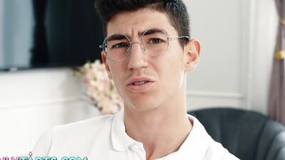 Sexy busty stepsis seduce lucky nerd guy at kitchen
