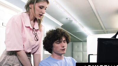 ADULT TIME - Slutty Teen Melody Marks Convinces BF To Fuck Her AT WORK! Stepdad Is Down The Hall!
