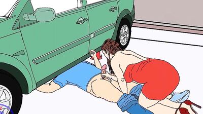 Stepmom collude with Santa, got me trapped under dad's car just to make her Christmas wish which was to fuck my dick come true