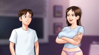 Summertime Saga #100 - Busty Roommate gives him a handjob and gets massive cum shot