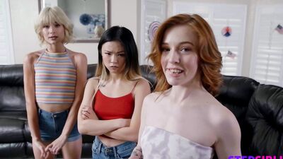 Fun Sized Girls Madi Collins Lulu Chu & Jessie Saint Ride stepbros Dick for 4th of July Amusement