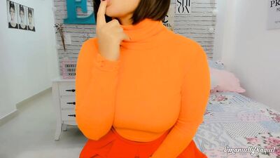 Sexy Latina Velma cosplay dirty talk OIL ON BIG TITS AND BIG ASS TEASING