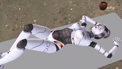 An animated 3D porn video of a beautiful Robot Girl having threesome sex with a man and girl
