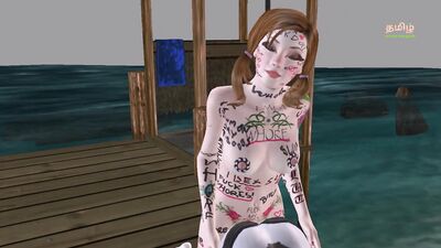 An animated 3D porn video of a beautiful Robot Girl having threesome sex with a man and girl