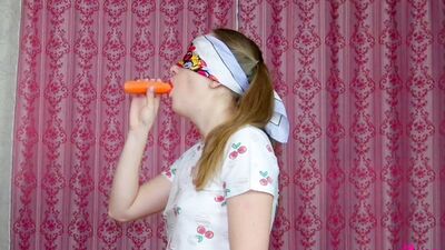 Step Brother tricked his sister when she passed a challenge with food and seduce her to blowjob and first sex!