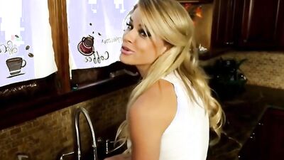 A blonde with big milkings is very fond of sex in the first person, getting an orgasm from a penis