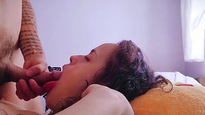 Step sister swallows her step brother's big cock with cum in mouth
