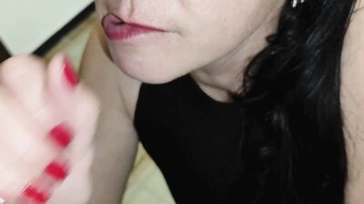 Hot MILF Stepmom Blows Stepson with Cum in Mouth